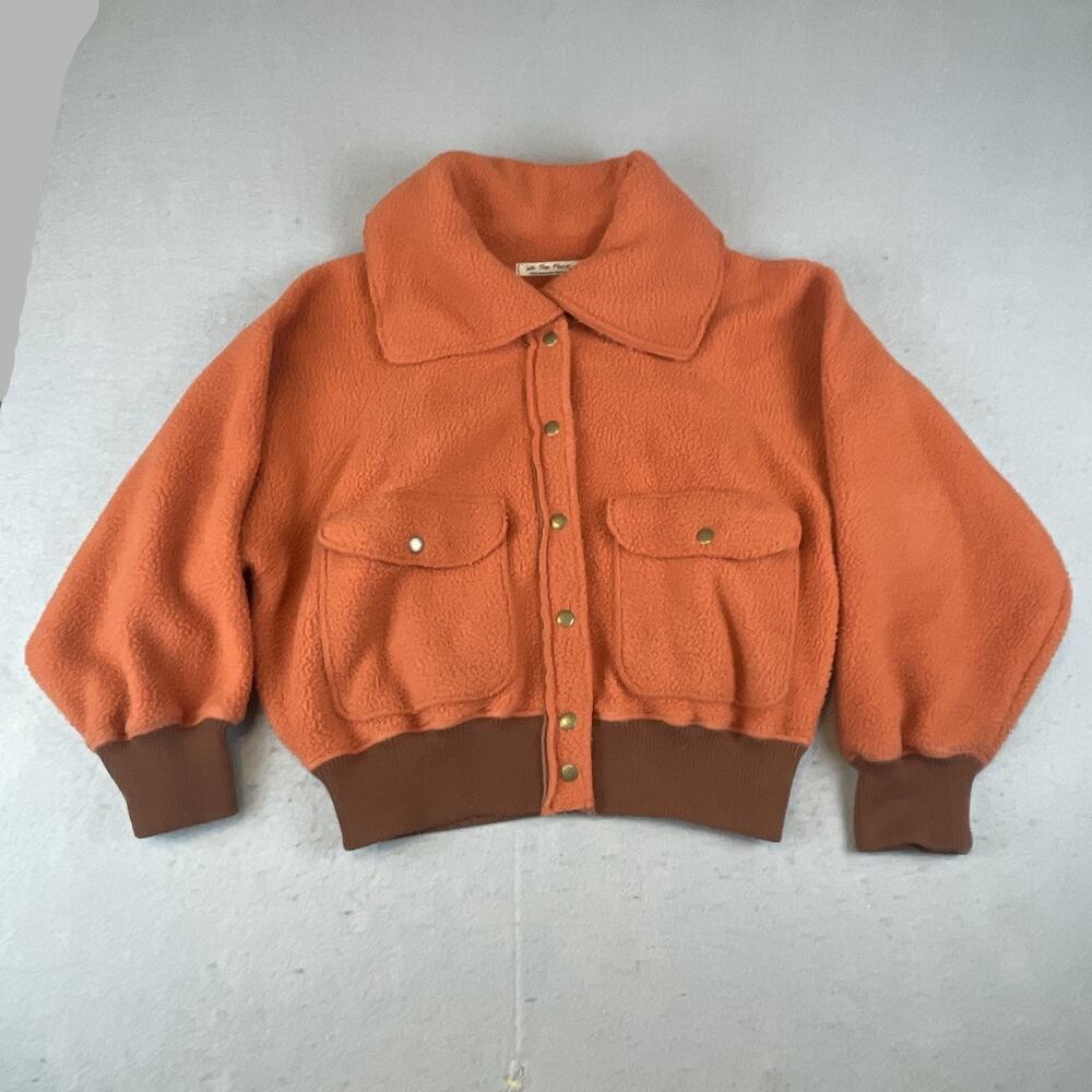 Free People We The Free Sz L Faux Fur Fleece Shasta Cardi Bomber Jacket Orange